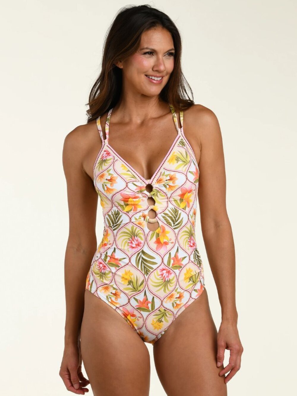 LA BLANCA Palm Nouveau Underwire Lace Up One Piece in Palm Nouveau Size US 6